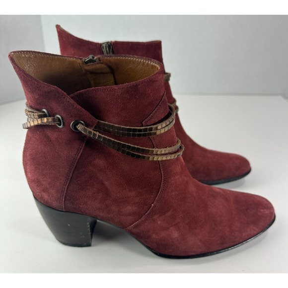 Sundance Suede Ankle Boots Size 39 US 8.5 - 9 Block Heel Burgundy Red Booties - Picture 6 of 16